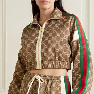 Gucci Monogram Zipper Jacket 'Brown Olive Green' tracksuit cropped Sz L women